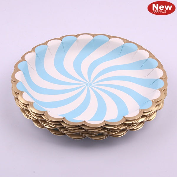 12pk 23cm Luxe Bue Fan Stripe Paper Plate